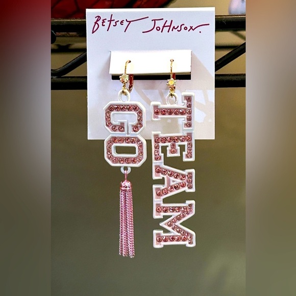 BETSEY JOHNSON Pink Crystal
Go Team Statement Earrings. Mismatched. NWTS. - Picture 1 of 7